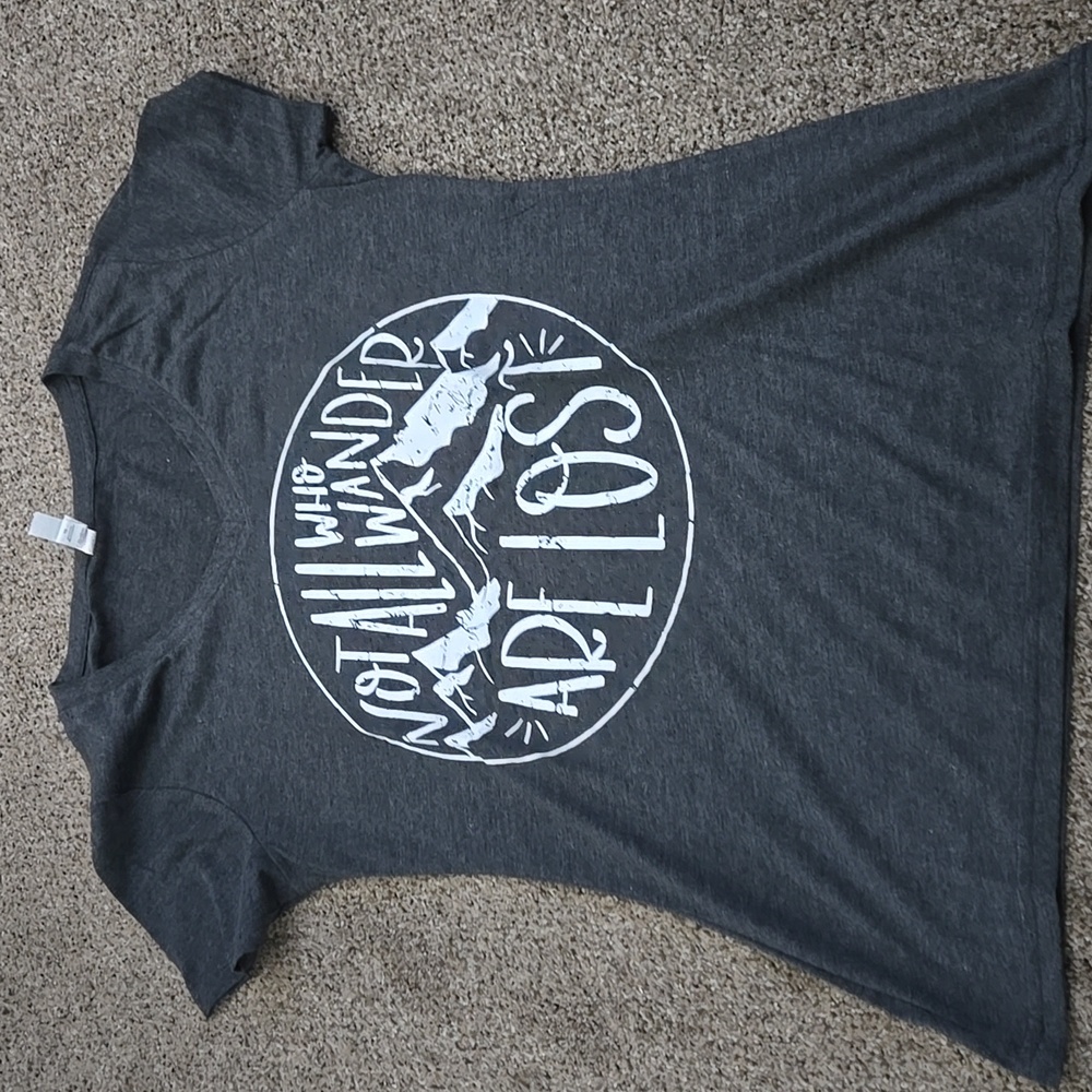 Small V-Neck Short Sleeve T-Shirt - "Not All Who Wander Are Lost" Graphic